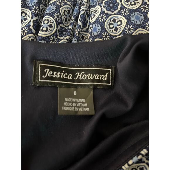 Jessica Howard Womens Size 8 Blue Argyle Pattern Sleeveless Midi Dress Fit Flare - Picture 5 of 9